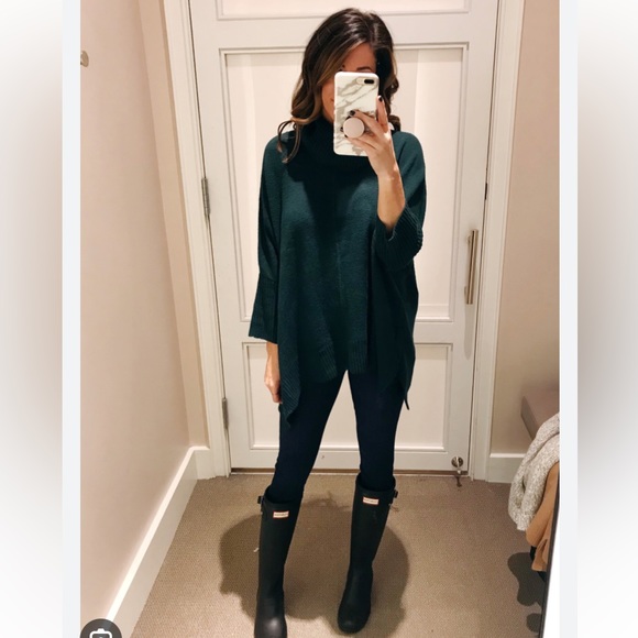LOFT Turtleneck Poncho Sweater Green - Picture 2 of 9